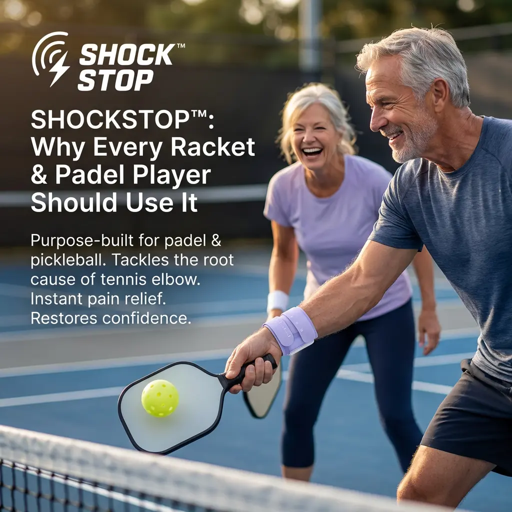 SHOCKTM STOP SHOCKSTOPTM: Why Every Racket & Padel Player Should Use It Purpose-built for padel & pickleball. Tackles the root cause of tennis elbow. Instant pain relief. Restores confidence.